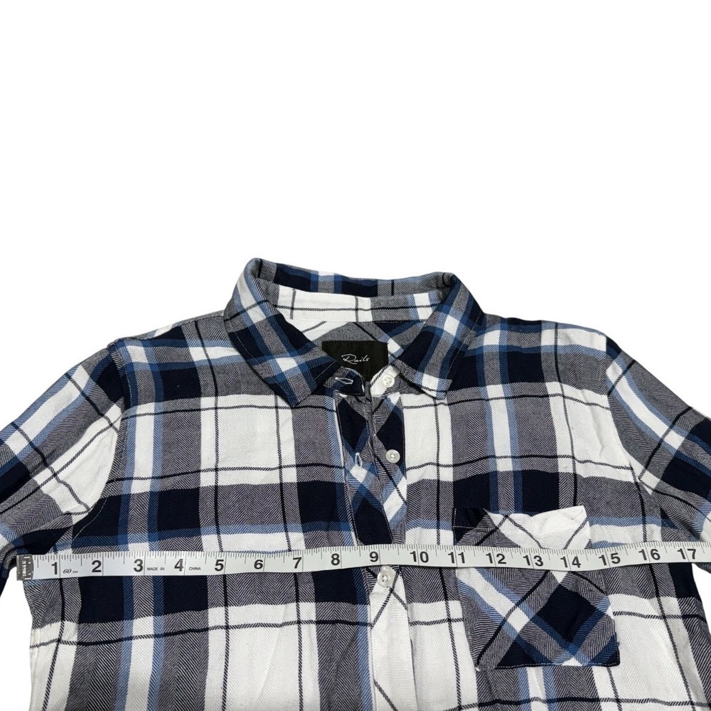 Rails Hunter Plaid Button Down Shirt Women's S White Navy Sapphire 100% Rayon - Picture 4 of 7